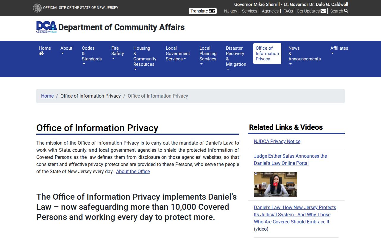 New Jersey Daniel’s Law information about protected-person address suppression