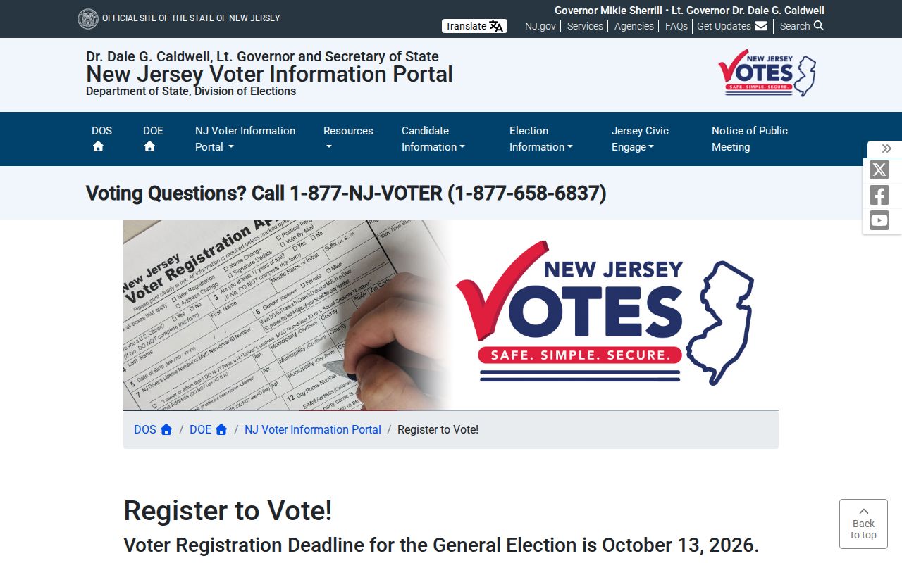 New Jersey voter registration information page used for individual status checks