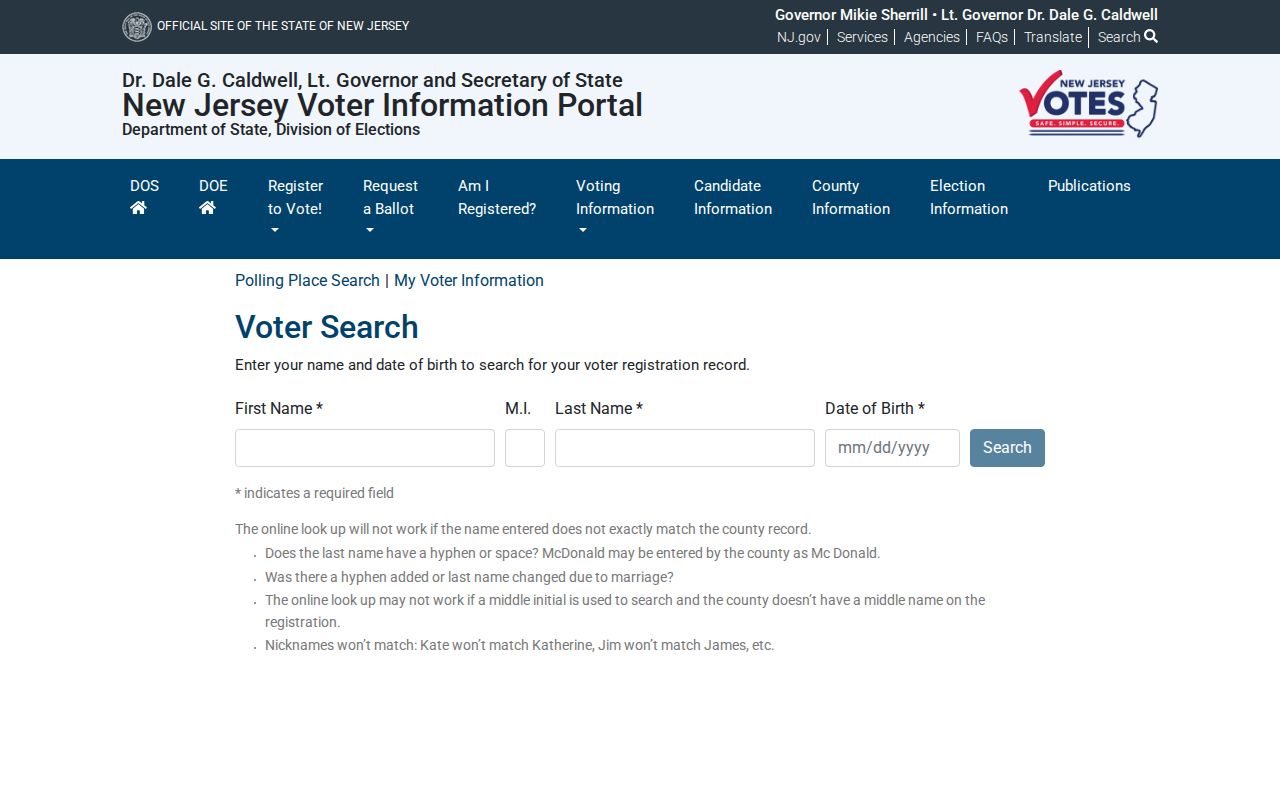 Somerset County resident lookup New Jersey voter status portal