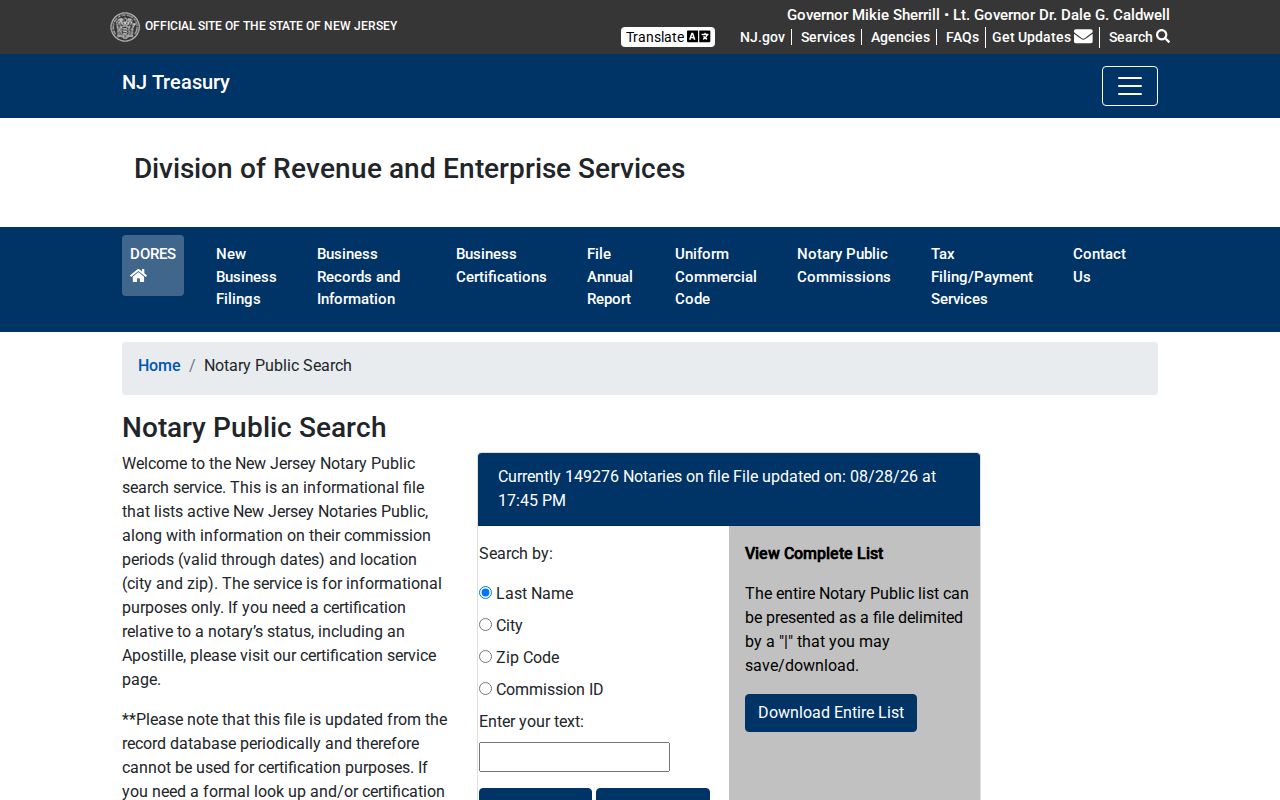 Somerset County resident lookup New Jersey notary information